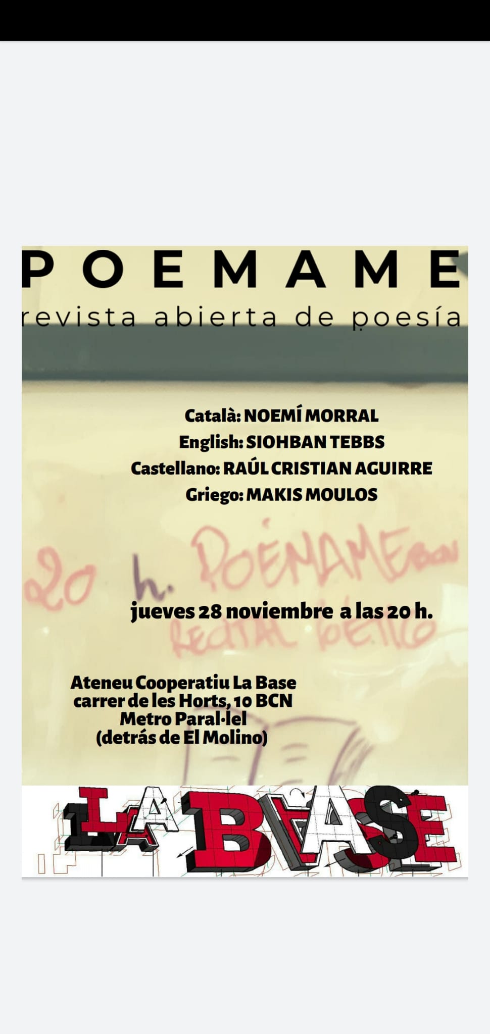 #PoémameBcn, Festival poético: noviembre 2019